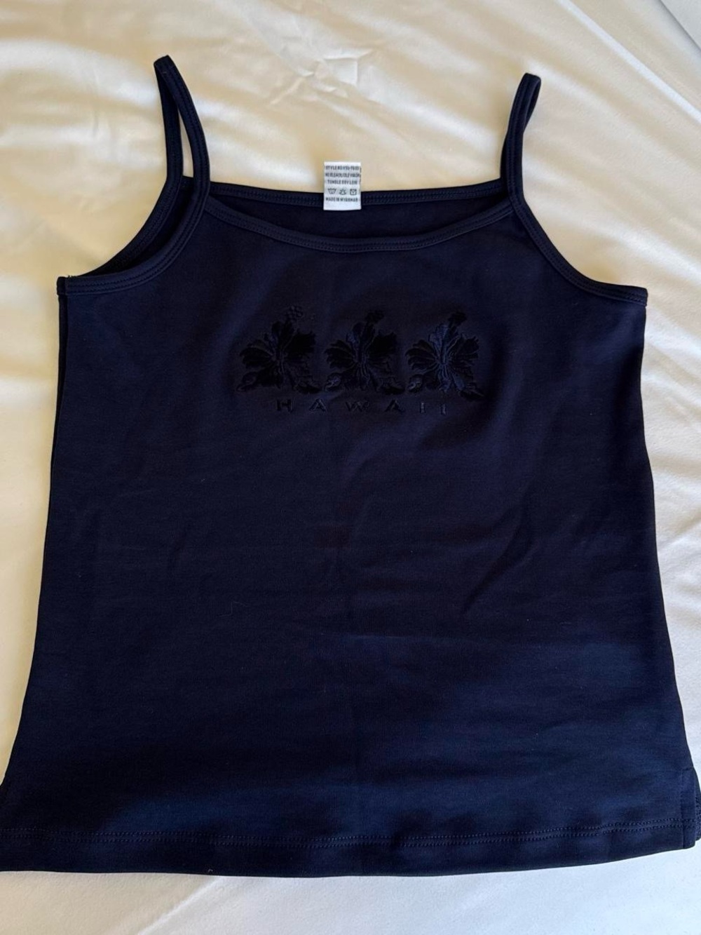 Hawaii Embroidered navy Spaghetti Strap Tank Top